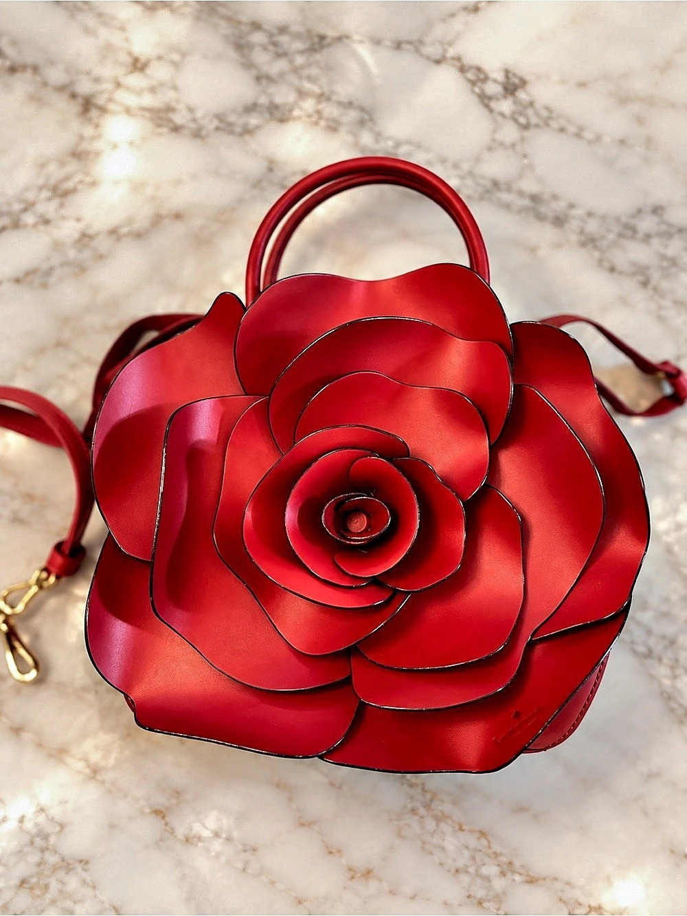 Kate Spade Flora 3D Rose Top Handle Bag Red Leather Sculpted Flower
